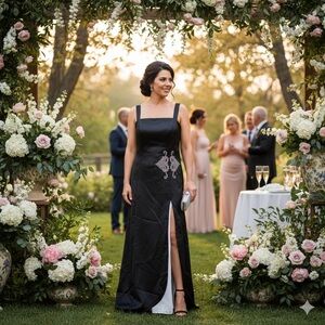 Onyx Nite Black & White Evening Gown – Size 16W Formal Beaded Dress